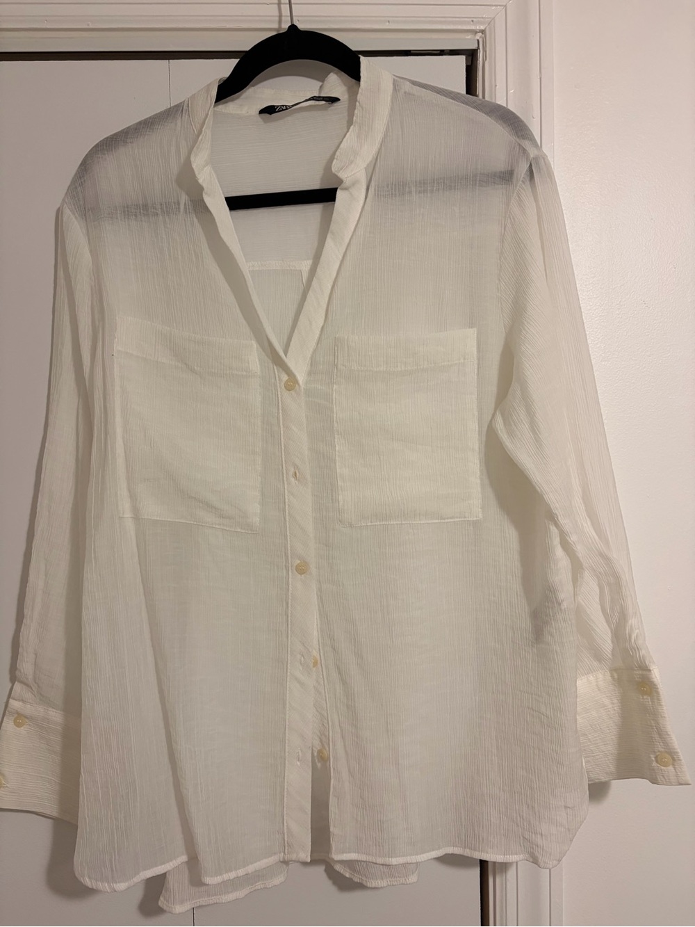 Zara Cream Long-Sleeve Button-Down Shirt
